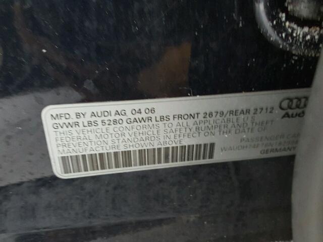 WAUDH74F76N182998 - 2006 AUDI A6 3.2 QUA BLACK photo 10