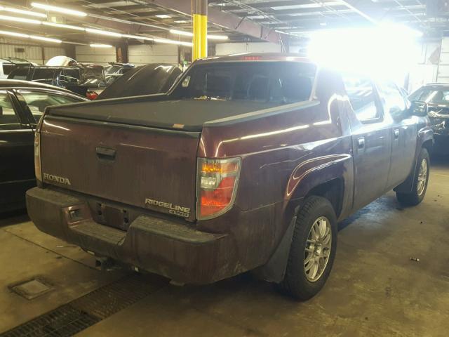 2HJYK16287H505197 - 2007 HONDA RIDGELINE MAROON photo 4