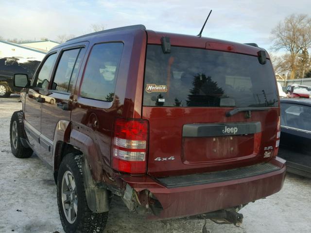 1J8GN28K08W140729 - 2008 JEEP LIBERTY SP MAROON photo 3