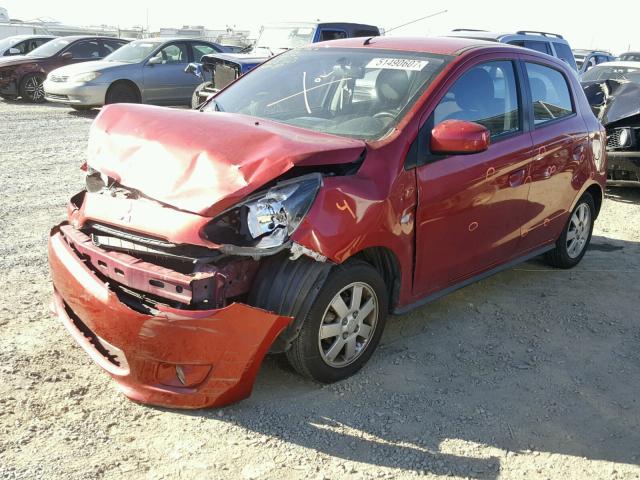 ML32A4HJ2EH004041 - 2014 MITSUBISHI MIRAGE ES RED photo 2