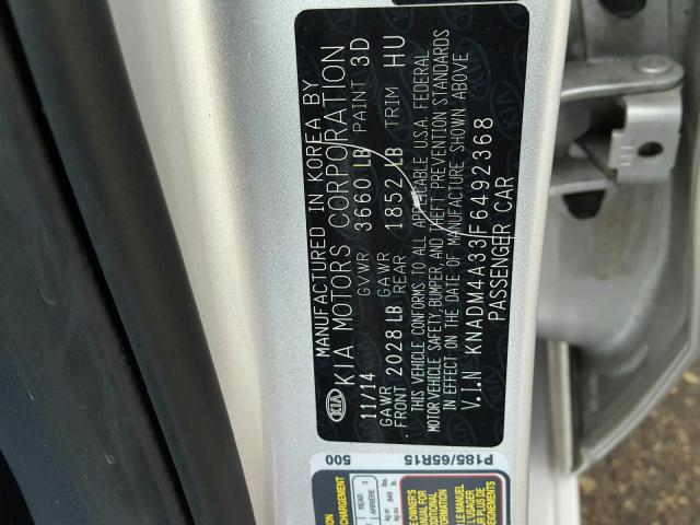 KNADM4A33F6492368 - 2015 KIA RIO LX Արծաթագույն լուսանկար 10