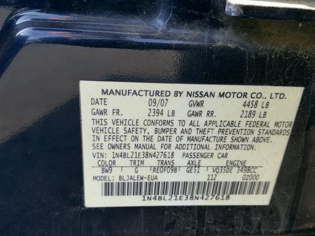 1N4BL21E38N427618 - 2008 NISSAN ALTIMA 3.5 BLUE photo 10