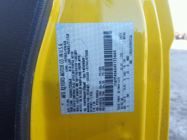 1FAFP40604F155660 - 2004 FORD MUSTANG YELLOW photo 10