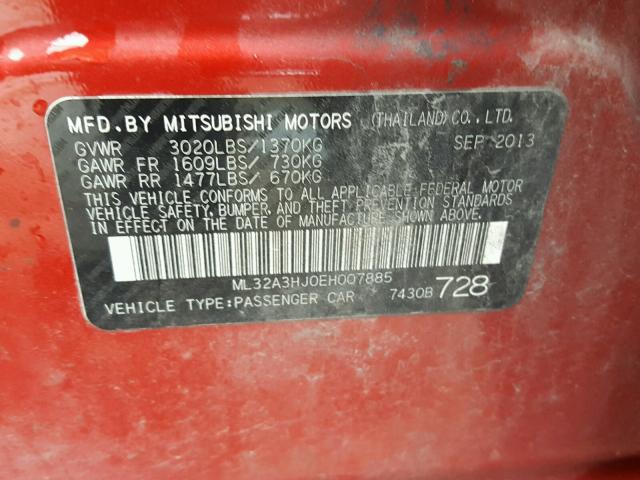 ML32A3HJ0EH007885 - 2014 MITSUBISHI MIRAGE DE RED photo 10