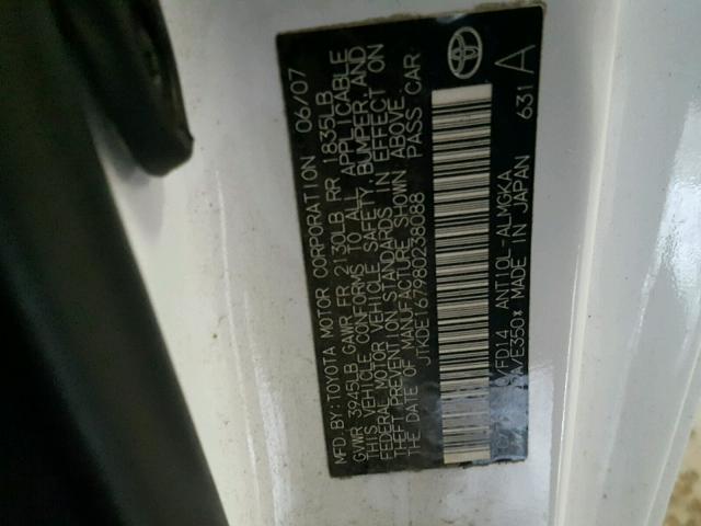 JTKDE167980238088 - 2008 SCION TC WHITE photo 10