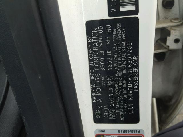 KNADM4A33E6397209 - 2014 KIA RIO LX Սպիտակ լուսանկար 10