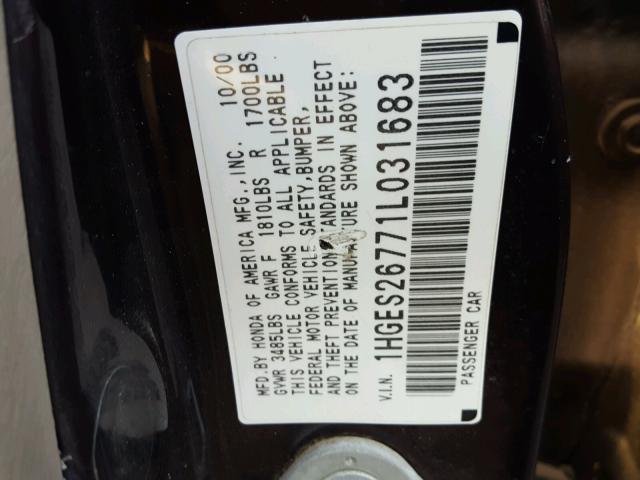 1HGES26771L031683 - 2001 HONDA CIVIC EX მუქწითელი ფოტო 10