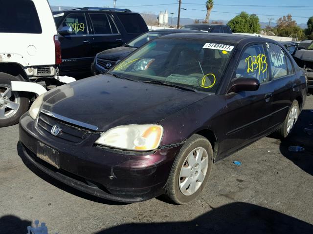 1HGES26771L031683 - 2001 HONDA CIVIC EX MAROON photo 2