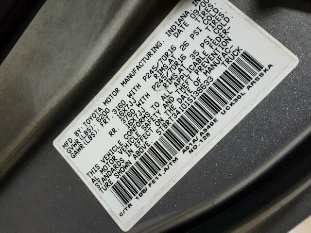 5TBRT34101S138633 - 2001 TOYOTA TUNDRA ACC SILVER photo 10