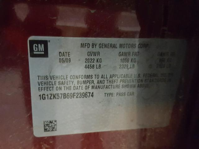 1G1ZK57B69F239674 - 2009 CHEVROLET MALIBU LTZ RED photo 10