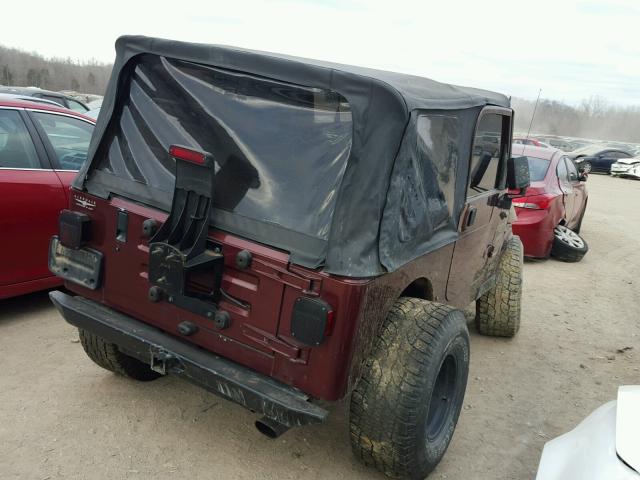 1J4FA49S41P302025 - 2001 JEEP WRANGLER / BURGUNDY photo 4