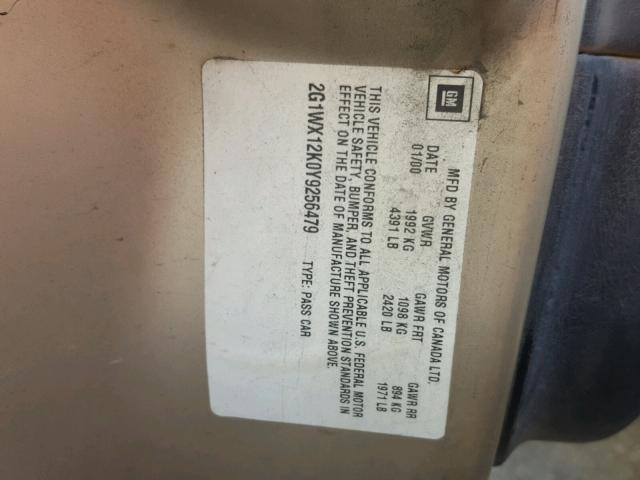 2G1WX12K0Y9256479 - 2000 CHEVROLET MONTE CARL ოქროსფერი ფოტო 10