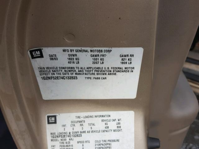 1G2NF52E74C132823 - 2004 PONTIAC GRAND AM S GOLD photo 10