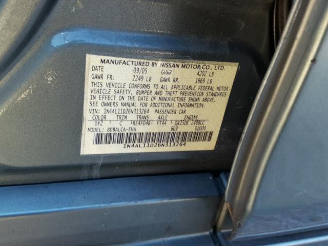 1N4AL11D26N313264 - 2006 NISSAN ALTIMA S GREEN photo 10