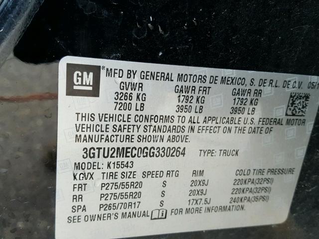 3GTU2MEC0GG330264 - 2016 GMC SIERRA K15 BLACK photo 10