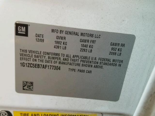 1G1ZC5EB7AF177304 - 2010 CHEVROLET MALIBU 1LT 白色 照片 10