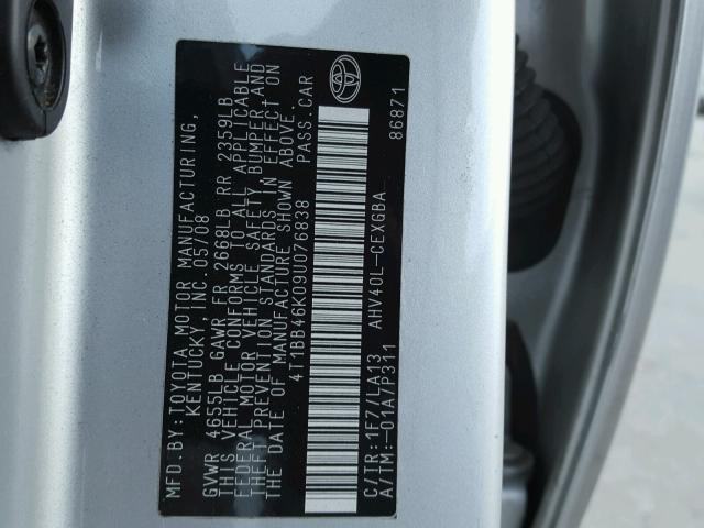 4T1BB46K09U076838 - 2009 TOYOTA CAMRY HYBR GRAY photo 10