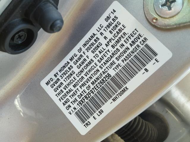 19XFB2F97EE268256 - 2014 HONDA CIVIC EXL SILVER photo 10