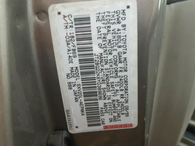 JT2BG22K6Y0389696 - 2000 TOYOTA CAMRY CE SILVER photo 10