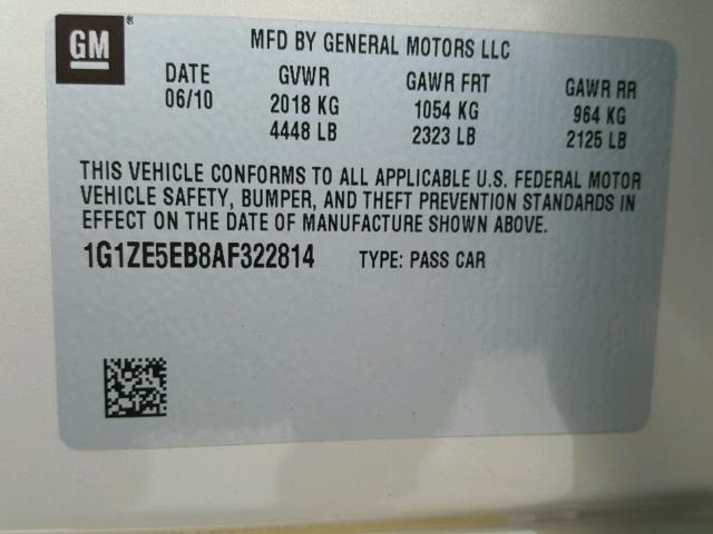 1G1ZE5EB8AF322814 - 2010 CHEVROLET MALIBU LTZ 金色 照片 10