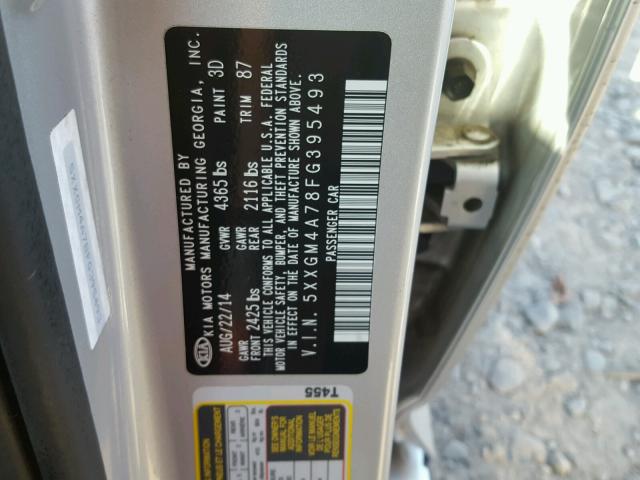 5XXGM4A78FG395493 - 2015 KIA OPTIMA LX SILVER photo 10