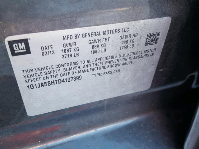 1G1JA5SH7D4197399 - 2013 CHEVROLET SONIC LS 灰色 照片 10