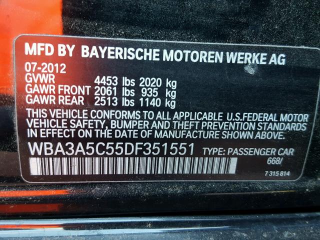 WBA3A5C55DF351551 - 2013 BMW 328 I BLACK photo 10