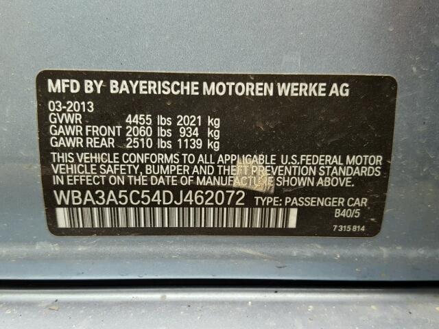 WBA3A5C54DJ462072 - 2013 BMW 328 I BLUE photo 10