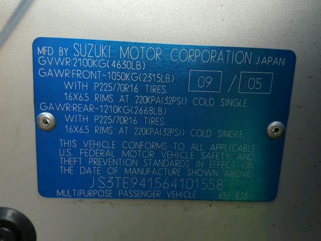 JS3TE941564101558 - 2006 SUZUKI GRAND VITA SILVER photo 10