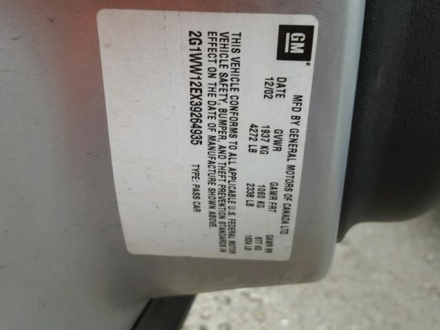 2G1WW12EX39264935 - 2003 CHEVROLET MONTE CARL 灰色 照片 10