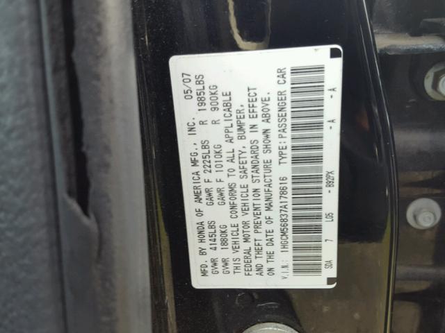 1HGCM56837A178616 - 2007 HONDA ACCORD EX BLACK photo 10