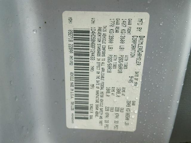 1D4HD58N66F124433 - 2006 DODGE DURANGO LI SILVER photo 10