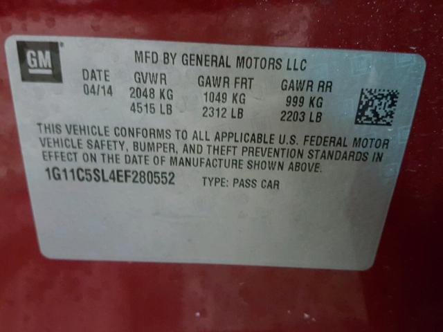 1G11C5SL4EF280552 - 2014 CHEVROLET MALIBU 1LT 红色 照片 10