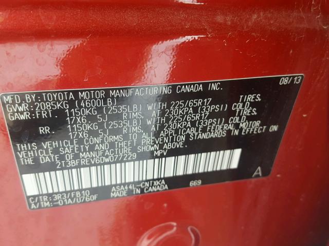 2T3BFREV6DW077229 - 2013 TOYOTA RAV4 LE Qırmızı foto 10