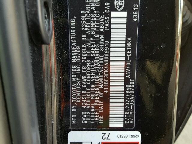 4T1BF3EK4AU009910 - 2010 TOYOTA CAMRY BASE BLACK photo 10