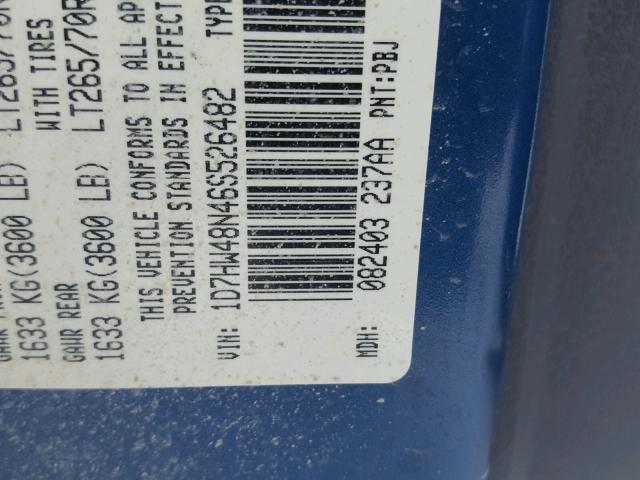 1D7HW48N46S526482 - 2006 DODGE DAKOTA QUA BLUE photo 10