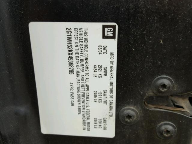 2G1WH52KX49368785 - 2004 CHEVROLET IMPALA LS BLACK photo 10