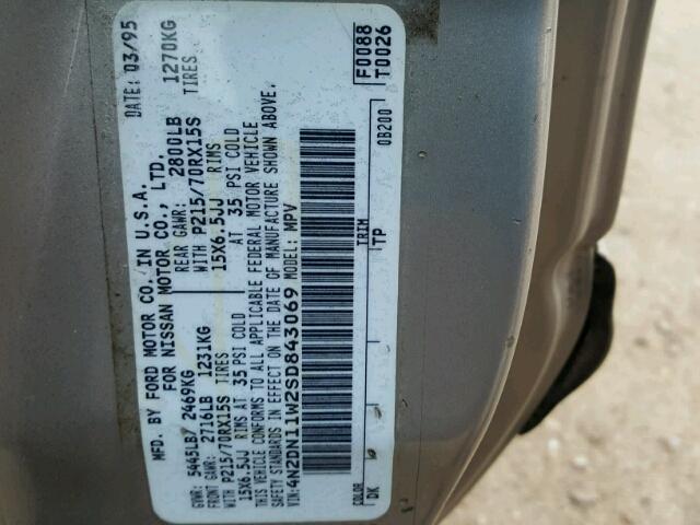 4N2DN11W2SD843069 - 1995 NISSAN QUEST XE GRAY photo 10