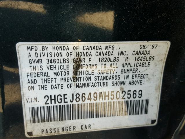 2HGEJ8649WH502569 - 1998 HONDA CIVIC EX Yaşıl foto 10