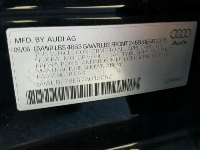 WAUBF78E67A018052 - 2007 AUDI A4 S-LINE BLACK photo 10