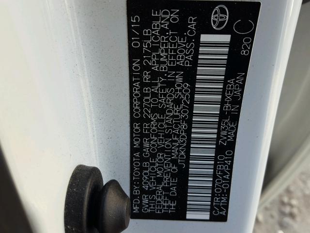 JTDKN3DP8F3072509 - 2015 TOYOTA PRIUS PLUG WHITE photo 10