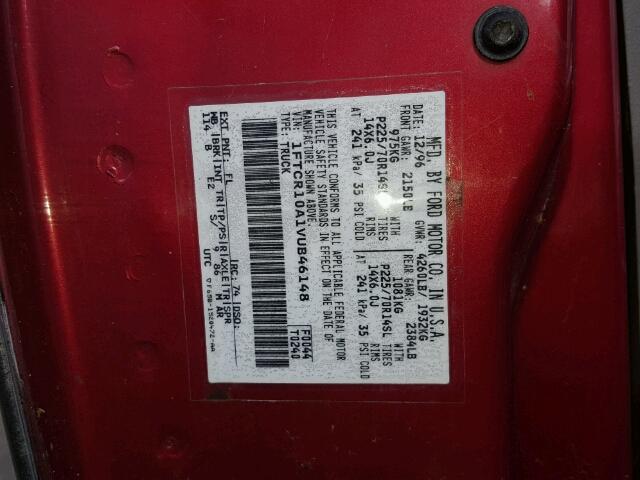 1FTCR10A1VUB46148 - 1997 FORD RANGER RED photo 10