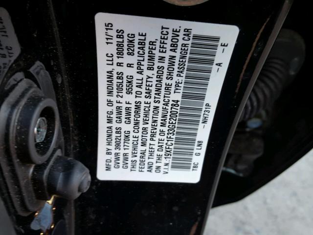 19XFC1F33GE200784 - 2016 HONDA CIVIC EX შავი ფოტო 10