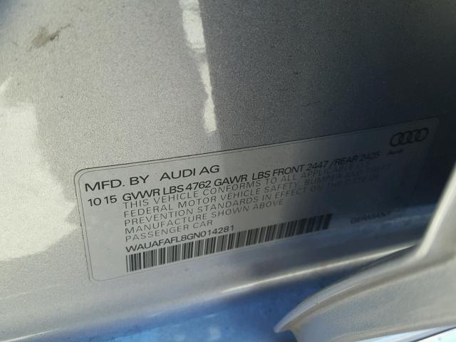 WAUAFAFL8GN014281 - 2016 AUDI A4 PREMIUM SILVER photo 10