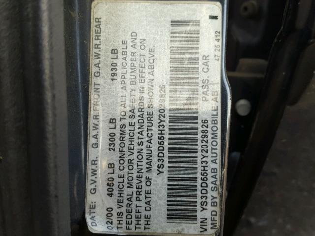 YS3DD55H3Y2029826 - 2000 SAAB 9-3 BLUE photo 10