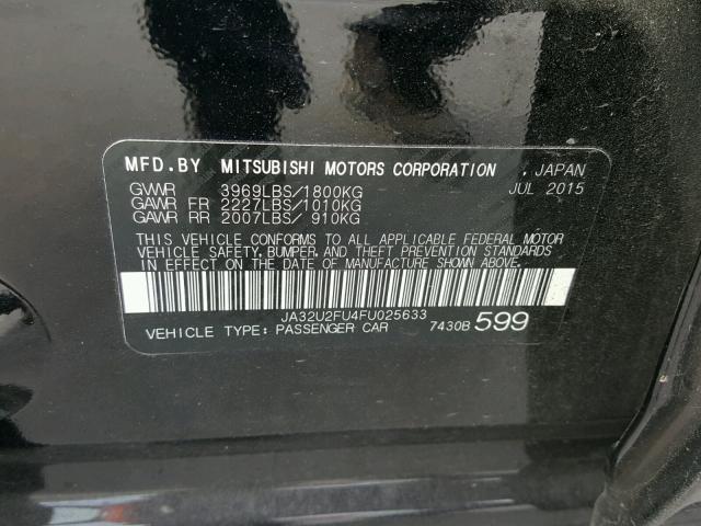 JA32U2FU4FU025633 - 2015 MITSUBISHI LANCER ES BLACK photo 10