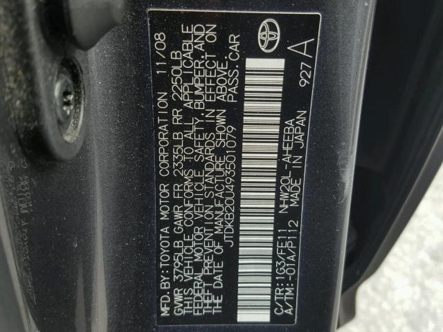 JTDKB20U493501079 - 2009 TOYOTA PRIUS CHARCOAL photo 10