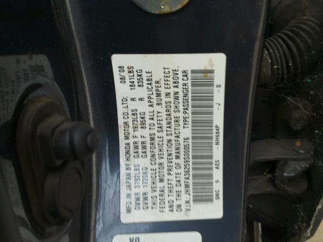 JHMFA36259S000576 - 2009 HONDA CIVIC HYBR GRAY photo 10