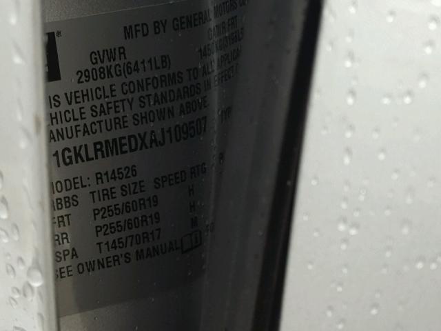 1GKLRMEDXAJ109507 - 2010 GMC ACADIA SLT ვერცხლისფერი ფოტო 10