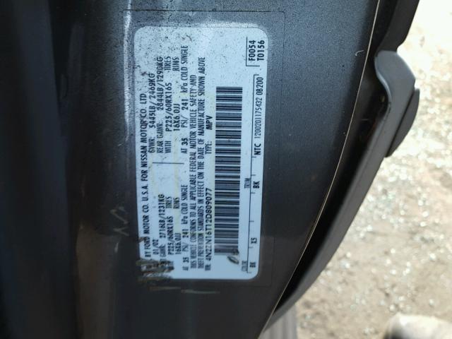 4N2ZN16T12D809077 - 2002 NISSAN QUEST SE GRAY photo 10